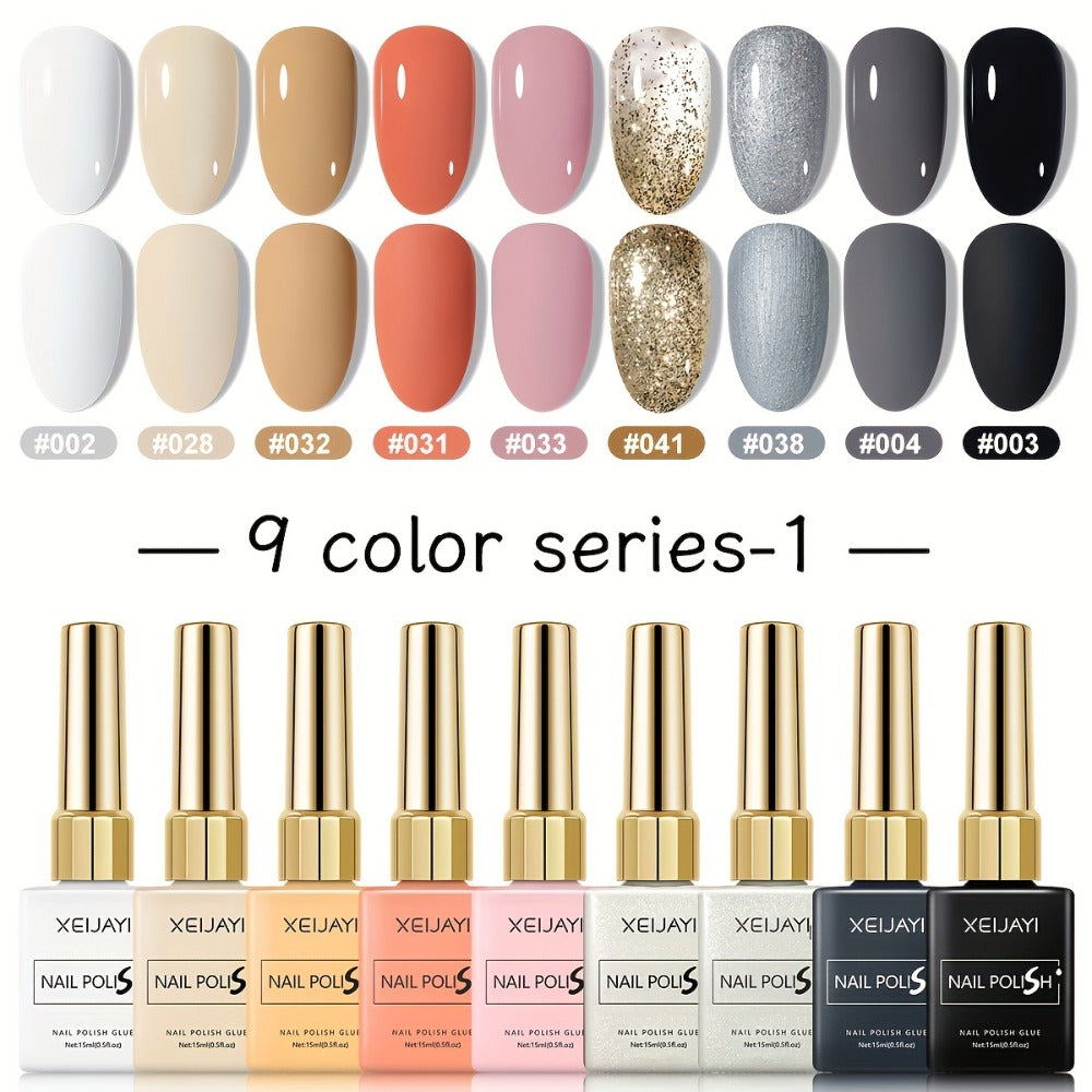 Gel Nail Polish XEIJAYI 9-Piece Fall-Winter Sets in 7 Numbered Palettes with LED Cure for Nail Art