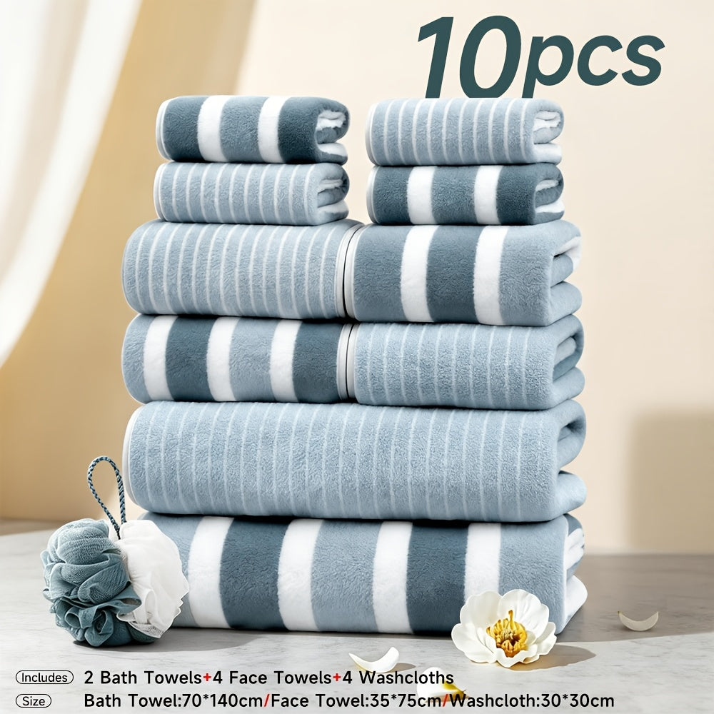 Towel Set 1, 3 or 10 Piece Polyester Striped Options with Bath, Face and Hand Towels for Home and Guest Use