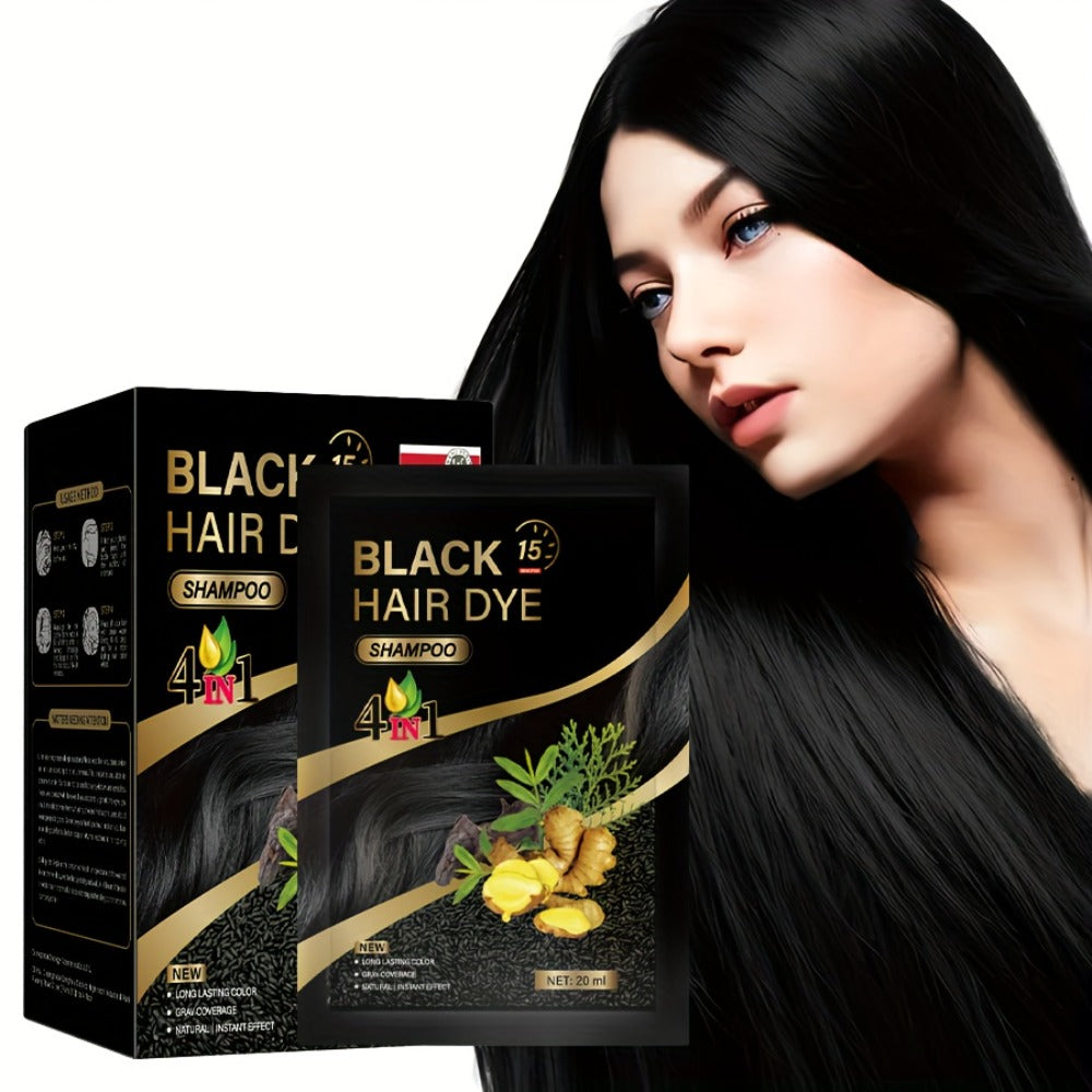 Hair Color Shampoo Sachets 10-Pack with Black, Deep Coffee, Coffee and Chestnut Brown Shade Options