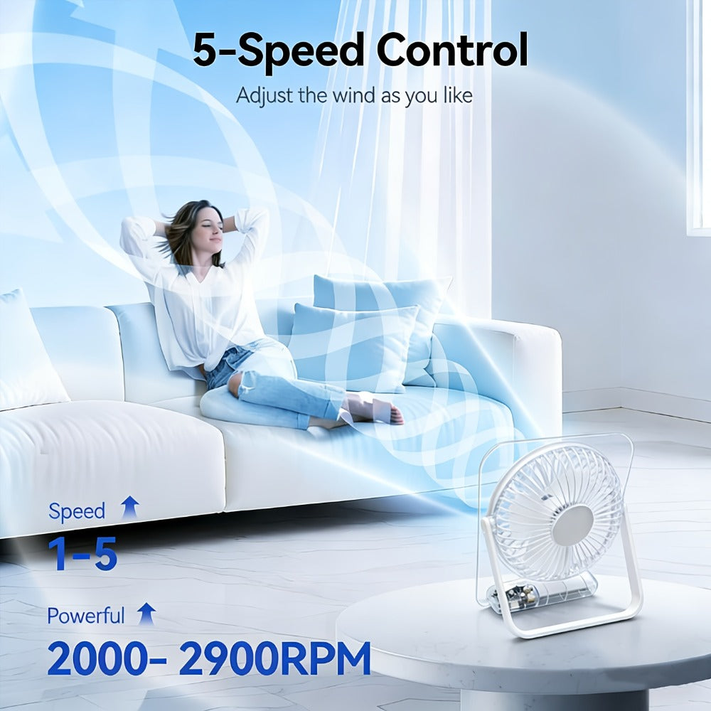Folding Desk Fan with 3000mAh Battery, Five Settings, Numeric Display and White, Yellow or Green Finish