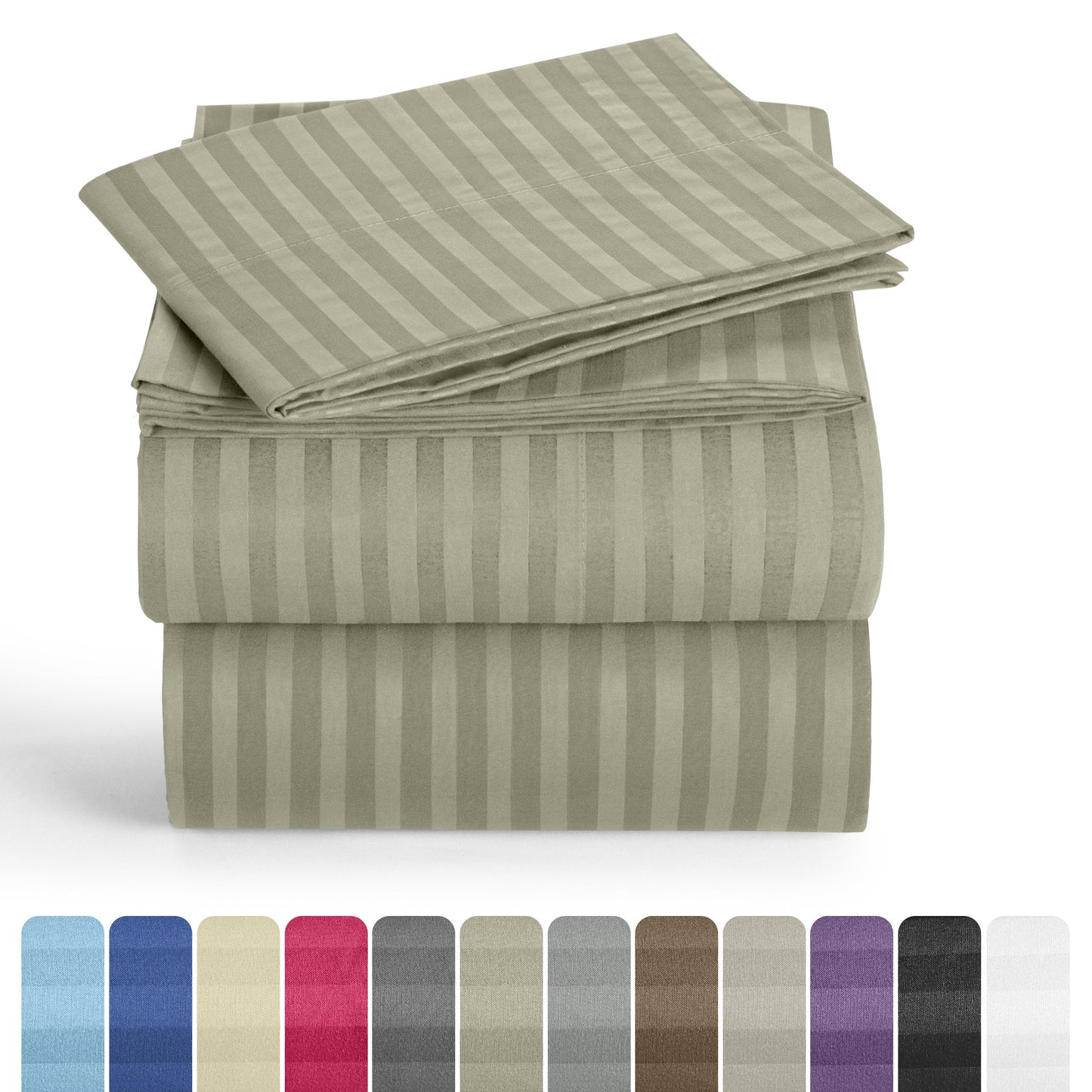 Striped Microfiber Sheet Set with 3- or 4-Piece Packages, 11 Colors and Six Bed Size Options