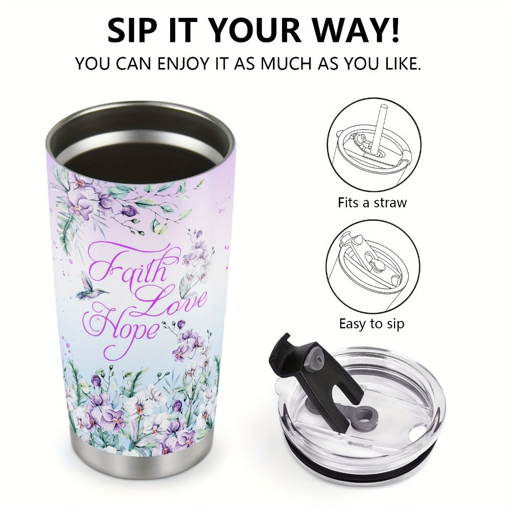 Twenty-Ounce Hummingbird and Flower Travel Tumblers in Ten Exact Printed Design Configurations