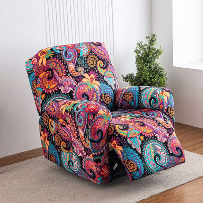 Chair Cover Four-Piece Printed Recliner Slipcover with Side Pockets in Ten Available Pattern Choices