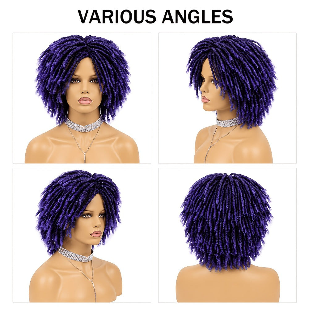 Synthetic Wig 12-Inch Goddess Faux Locs Headband Style with Curly Ends in Three Colors for Festivals