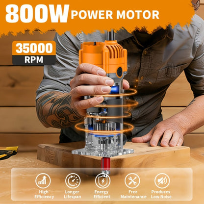 Wood Router Edge Trimmer 800W 6.1Amp Compact Hand Router Tool 35000RPM with Variable Speed, 1/4" Collet, Router Bit Set for Woodworking Slotting Carving Edge Treatment DIY Projects