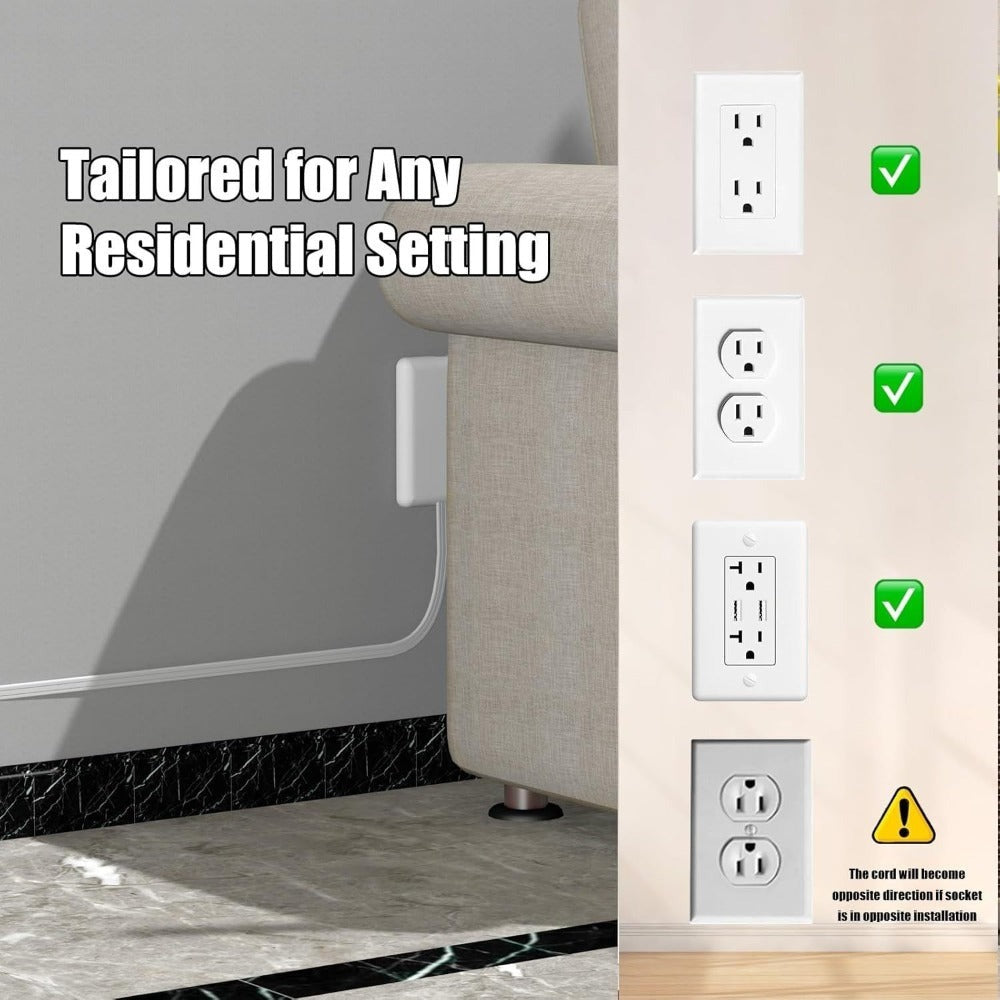 White Flat-Plug Extension Cord with Three-Outlet Wall-Hugger Strip in 3-, 5- or 8-Foot Lengths