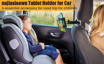 Car Headrest Tablet Mount 2-Pack – 360° Rotating Adjustable Holder for iPad & Tablets 5.5–18.4 Inch, Soft Sponge Padding, Portrait & Landscape Modes, Perfect for Kids in Back Seat