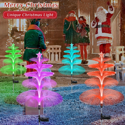Solar Garden Light Fiber Optic Christmas Tree Stakes with 7-Color LEDs and 2 or 5-Layer Star Options