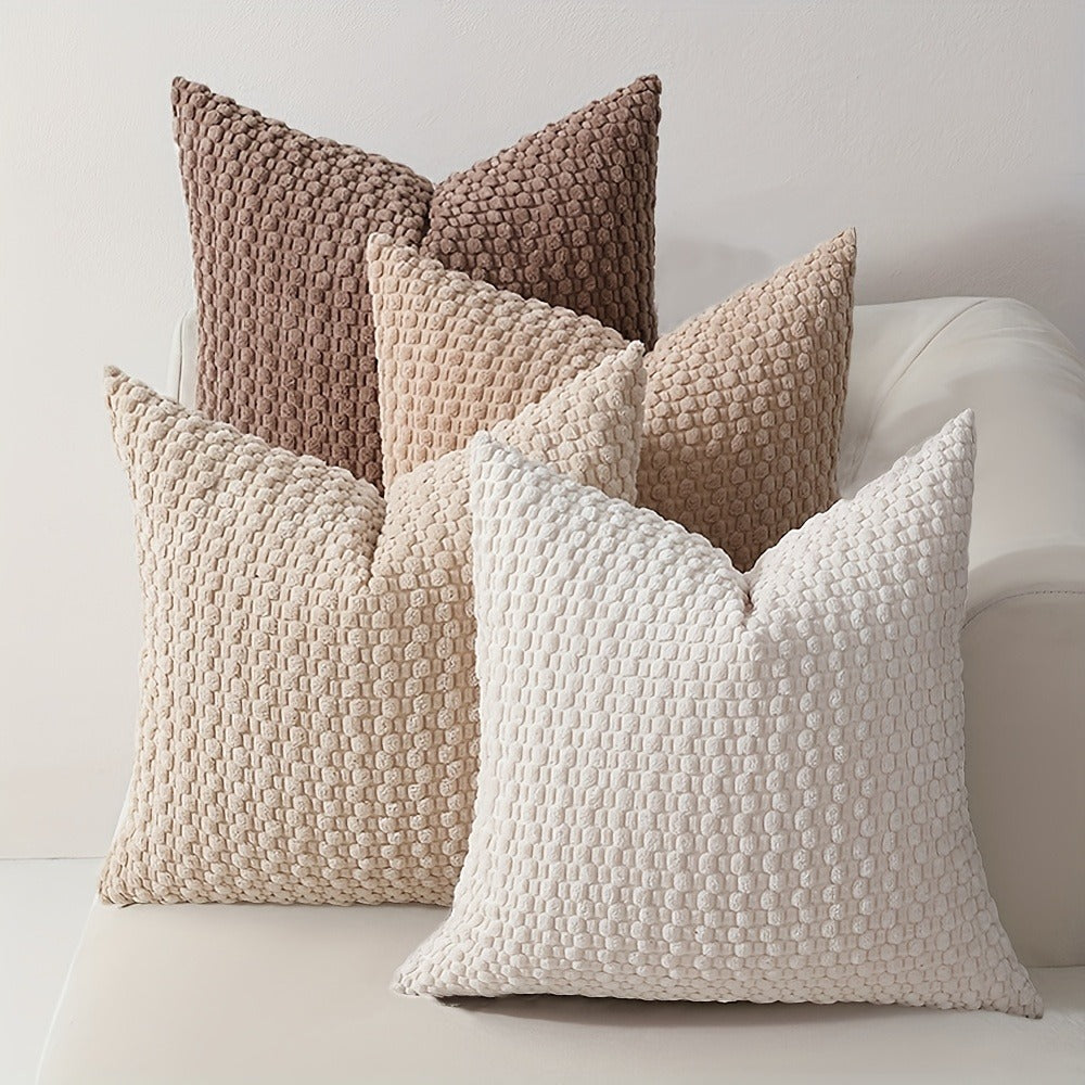 Four-Piece Textured Velvet Pillow Cover Set, 20 x 20 Inches with Coordinated Boho Geometric Patterns