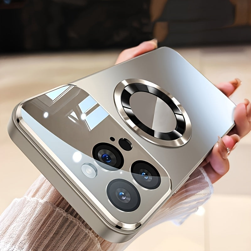Phone Case Matte Titanium-Finish Magnetic Cover with Built-In Glass Lens Protector for Select iPhone Models
