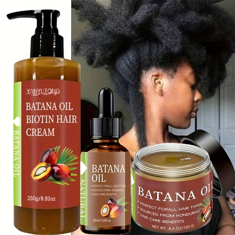 Batana Oil Set 3-Piece from Honduras - Dr. Sebi Cold Pressed Unrefined Batana Oil with Hair Mask & Essence