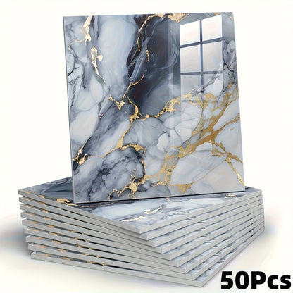 11.81-Inch Square Marble-Pattern Peel-and-Stick Wall Tiles in 50- or 100-Piece Design Options