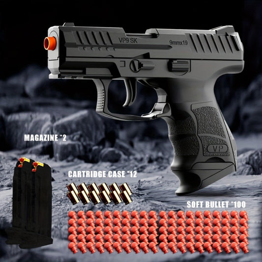 VP9 Soft Bullet Toy Gun Pistol with Shell Ejecting System – Upgraded Semi-Auto Foam Blaster for Boys, Outdoor Shooting Game, Birthday Gift for Kids Ages 6+