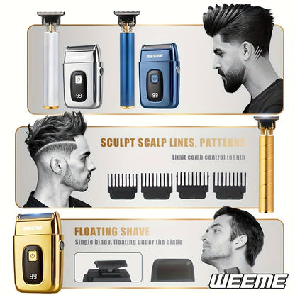 Home Hair Clipper Kit Multi-Functional All-in-One Cordless Electric Hair Cutting Set for Men Women Lightweight Travel-Friendly Easy to Use Golden Blue