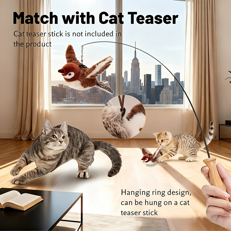 Cat Toy Flapping Sparrow with Chirping Sound, USB Rechargeable Motion and One, Two or Three-Piece Options