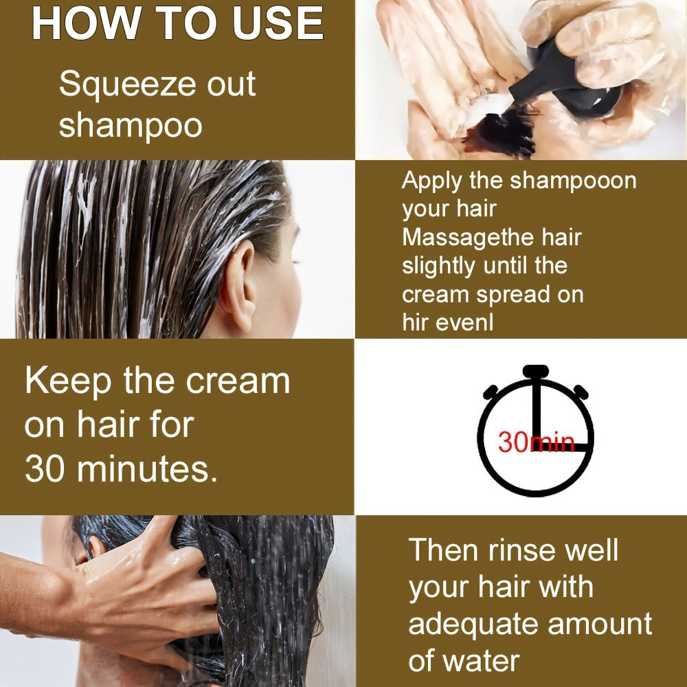 Plant Extract Hair Coloring Shampoo 100ml 3.38oz | Deep Moisturizing Scalp-Safe Gray & White Hair Coverage | Long-Lasting Botanical Color | Black Brown Chestnut Brown for Men & Women