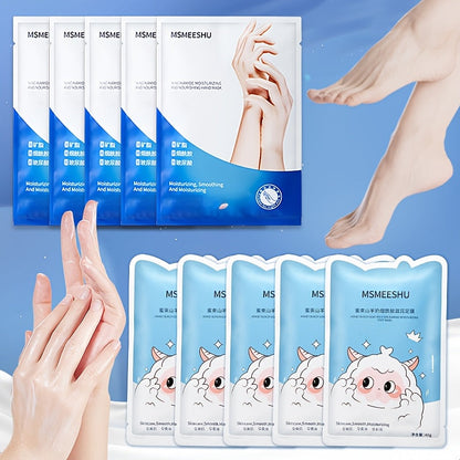 Moisturizing Foot Mask Socks with Goat Milk, Niacinamide & Ceramides — Exfoliating Cracked Heel Treatment, Hyaluronic Acid & Allantoin for Soft Smooth Feet, Hand & Foot Mask Set 10 Pairs
