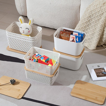 Flip-Top Lid Storage Baskets Set of 8 in White for Desktop, Documents and Shelf Organization