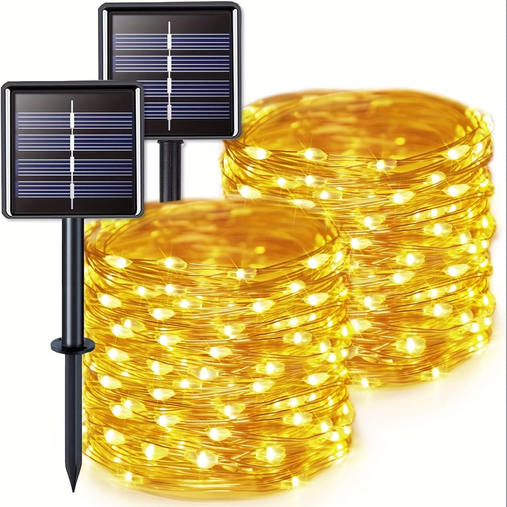 String Lights, 110-LED Solar Copper-Wire Fairy Lights with Eight Modes, Four Colors and 2-, 4- or 8-Pack Options