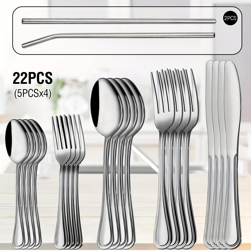 Stainless Steel Flatware Cutlery Set – Mirror Polished, Dishwasher Safe, Silver & Black Options, Service for 4 / 8 / 12 – Kitchen Utensil Set for Home, Restaurant & Wedding Gift
