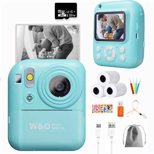Instant Print Digital Camera for Kids Ages 3-12 – 1080P, 2.4" Screen, 3 Rolls Print Paper & 32GB Card Included, Cute Kids Camera, Perfect Birthday & Holiday Gift for Girls and Boys