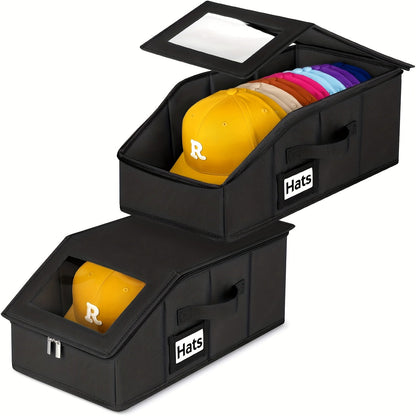Hat Storage Box for Baseball Caps – Stackable Cap Organizer for Closet, Holds Up to 30 Caps, Freestanding Hat Boxes for Women & Men | 1pc & 2pcs Pack in Gray, Black & Pink