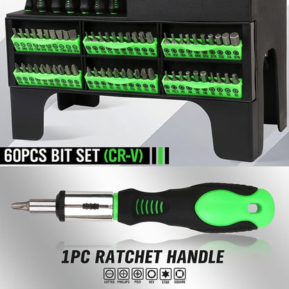 Screwdriver Organizer Set with 69- or 118-Piece Rack Configurations in Green, Red or Orange and Blue