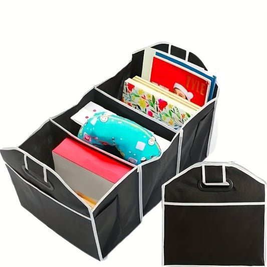 Foldable Car Trunk Organizer Bag – Waterproof Large Capacity Storage with 3 Compartments | Portable Collapsible Trunk Storage Bag for SUV, Sedan & Truck | Black
