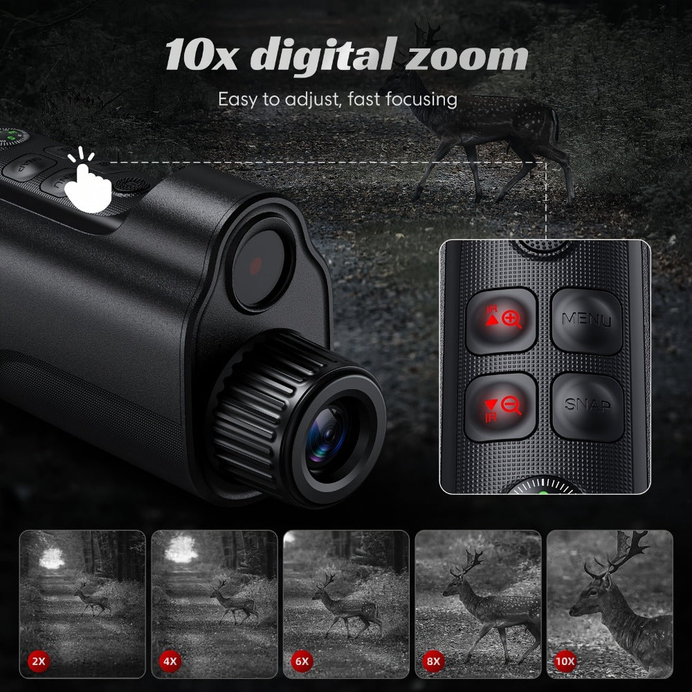 Night Vision Monocular 1080P HD 5W IR 2600FT Range 10X Digital Zoom 2-Inch Screen Handheld Night Vision Scope for Hunting Camping Wildlife Observation Home Security Gift for Men