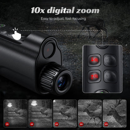 Night Vision Monocular 1080P HD 5W IR 2600FT Range 10X Digital Zoom 2-Inch Screen Handheld Night Vision Scope for Hunting Camping Wildlife Observation Home Security Gift for Men