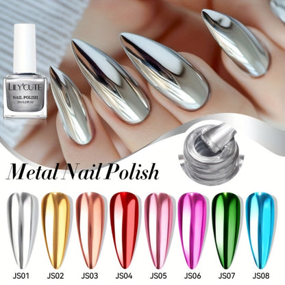 Eight-Piece Metallic Nail Polish Set with JS01–JS08 Mirror-Color Shades in 0.24 oz Glass Bottles