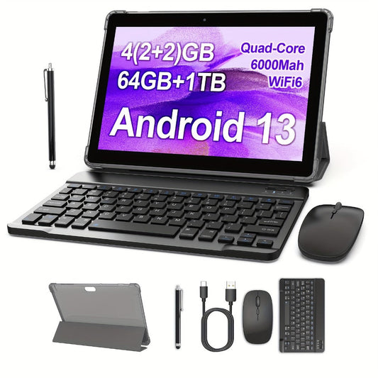Android Tablet 10-Inch 2-in-1 with 1280x800 IPS Display, 64GB Internal Storage and Keyboard Bundle Options