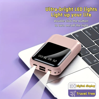 Power Bank 10000mAh Mini with Built-In Cable Set, 5W/15W/22.5W Options, Display and LED Light