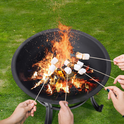 22-Inch Round Fire Pit with Domed Mesh Cover, Inner Log Grate, Four-Leg Stand and Long Poker