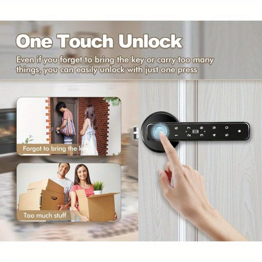 Smart Door Lock Handle with Fingerprint, Keypad, IC Card, App and Key in Single or Double Row Options