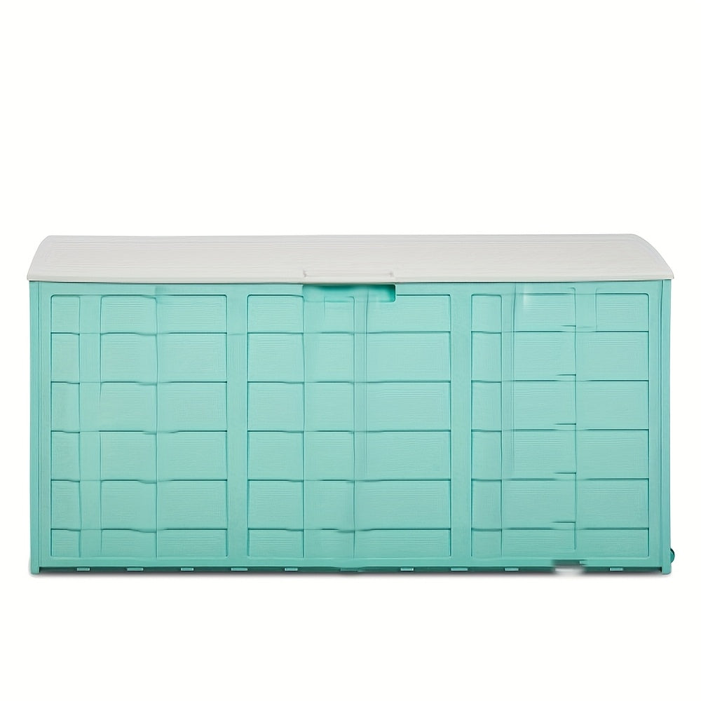 75-Gallon Outdoor Deck Storage Box with Hinged Lid, Side Handles and Pink or Green Options