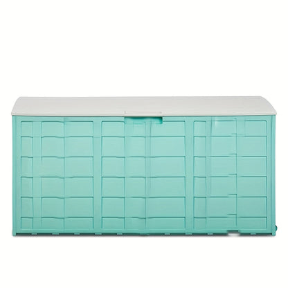 75-Gallon Outdoor Deck Storage Box with Hinged Lid, Side Handles and Pink or Green Options