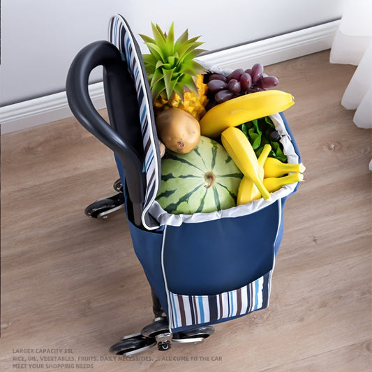 Stair Climbing Shopping Cart with Detachable Hand Truck, Foldable Grocery Trolley with Spacious Polyester Bag for Home Market Transport