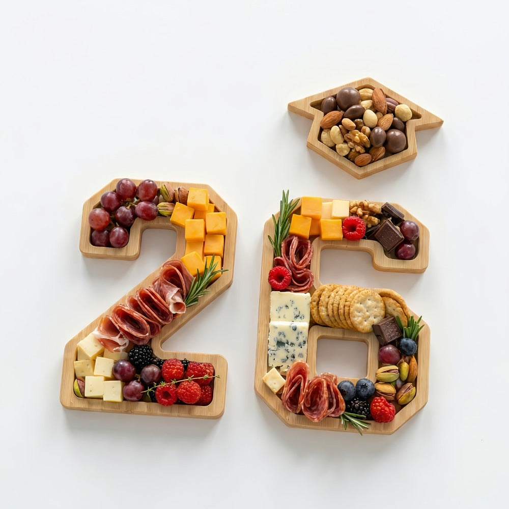 Party Decorations Class of 2026 Fillable Number 26 Serving Trays with Graduation Cap Accent