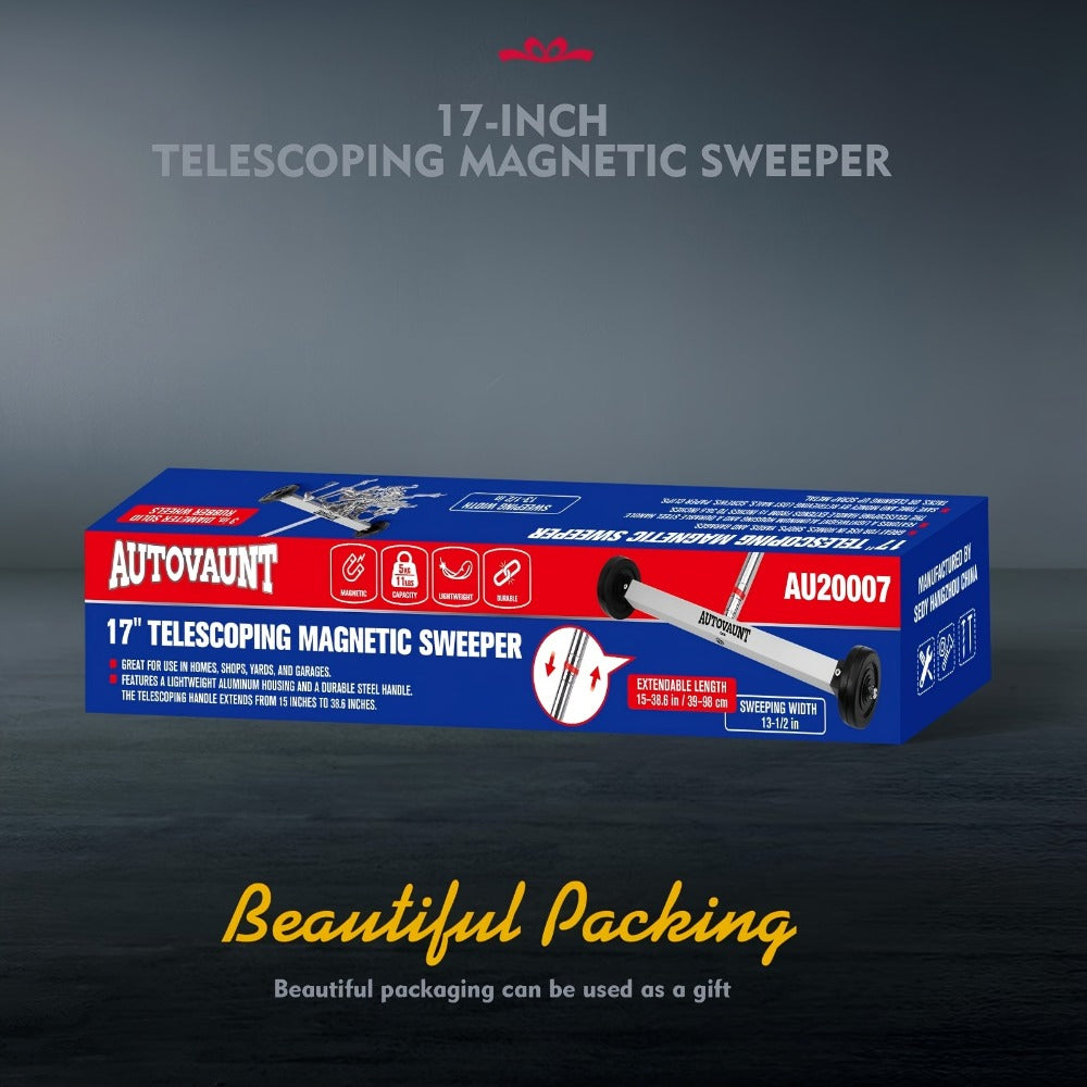 17-Inch Rolling Magnetic Sweeper with Telescoping 15-to-38-Inch Handle, Wheels and Quick-Release Knob