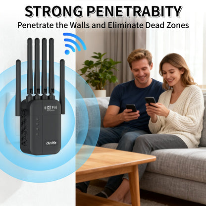 AC1200 WiFi Signal Booster 1200Mbps Dual Band 2-Pack – WiFi Extender Repeater 2.4GHz & 5GHz, Up to 10000 Sq Ft Whole Home Coverage, Wall Penetrating, Connects Multiple Devices (Black)