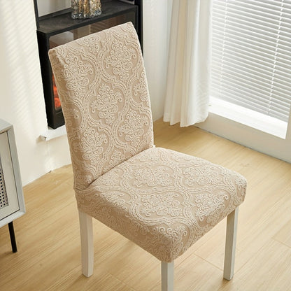 Paisley Stretch Velvet Dining Chair Covers in Off White, Light Gray, Deep Gray or Khaki, Four- or Six-Piece Sets