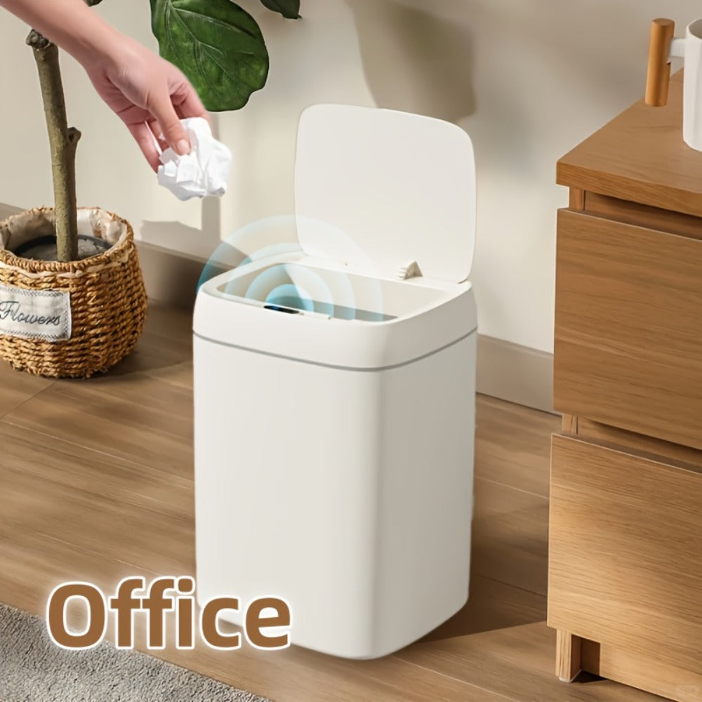 Touchless Trash Can Automatic Sensor Lid Hands-Free – Infrared Motion Detection, Battery Powered Cordless, Smart Waste Bin for Kitchen Bathroom Office Bedroom Hotel, Modern White Design 2.91 Gal & 4.49 Gal