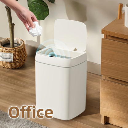 Touchless Trash Can Automatic Sensor Lid Hands-Free – Infrared Motion Detection, Battery Powered Cordless, Smart Waste Bin for Kitchen Bathroom Office Bedroom Hotel, Modern White Design 2.91 Gal & 4.49 Gal