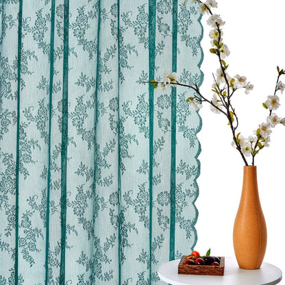 Two-Panel Floral Lace Window Curtain Set with Rod-Pocket Top, Three Colors and Six Metric Size Options