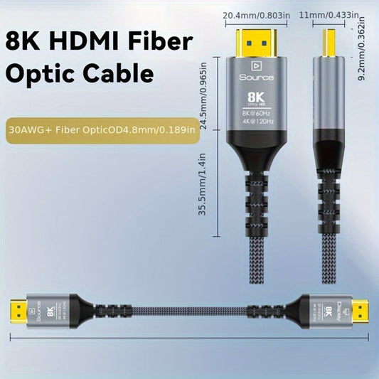 Long Fiber Optic HDMI Cable 32FT 50FT 65FT 100FT – HDMI 2.1 48Gbps 8K60Hz 4K120Hz HDR eARC HDCP 2.2 Slim Braided Cord, No Signal Loss, Compatible with PS5 Xbox TV Monitor Projector
