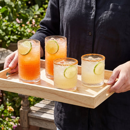 Embossed Highball Glass Drinkware Set, 12-Piece Clear, Green or Blue Cups in 10oz and 12oz Sizes