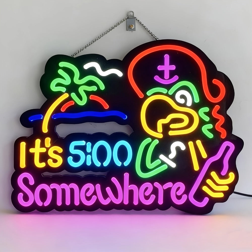 Novelty Five O’Clock Neon-Style Bar Wall Sign with Two Checkout Designs and 16.5 x 12.6-Inch Format