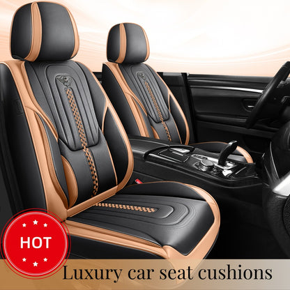 PU Leather Car Seat Cover Full Enclosure with Lumbar Support & Sponge Cushion – Two-Tone Sporty Design Universal Fit for Car Sedan Truck SUV (White-Black / Gray / Red-Black / Orange-Black)