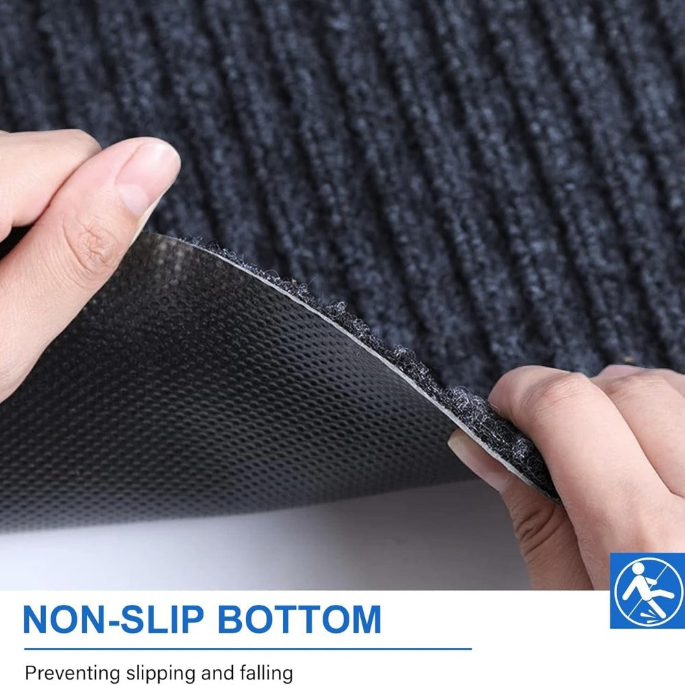 Two-Piece Ribbed Entry Door Mat Set in Black, Brown or Dark Gray with Three Exact Size Options